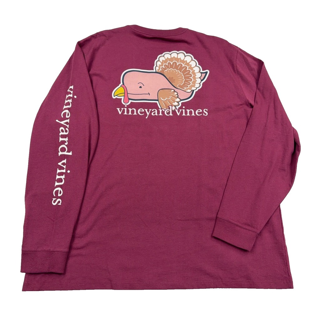 Vineyard Vines Shirt Men XXL Pocket Tee Maroon Long Sleeve Thanksgiving Turkey
